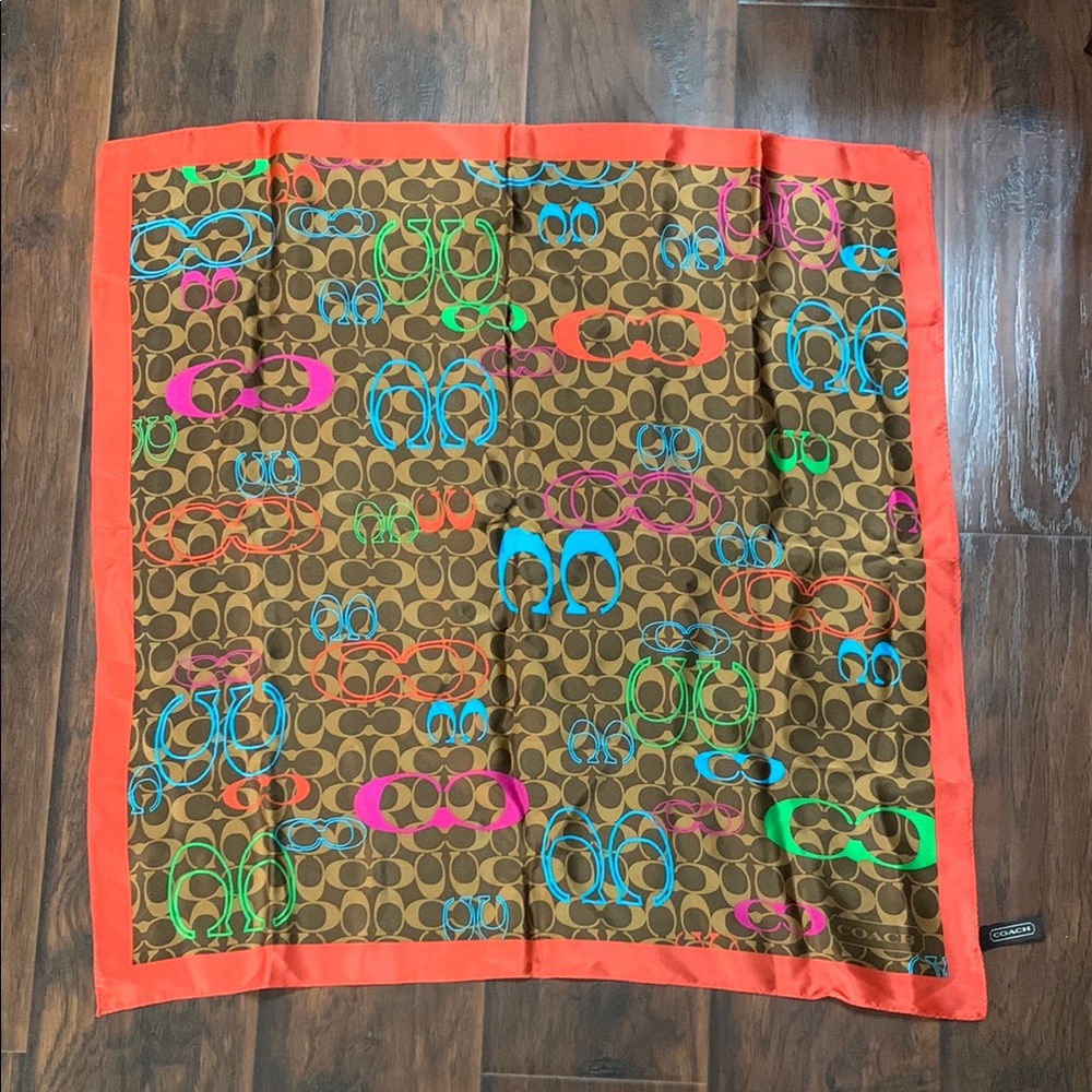 Coach Brown and Orange Patterned Scarf
